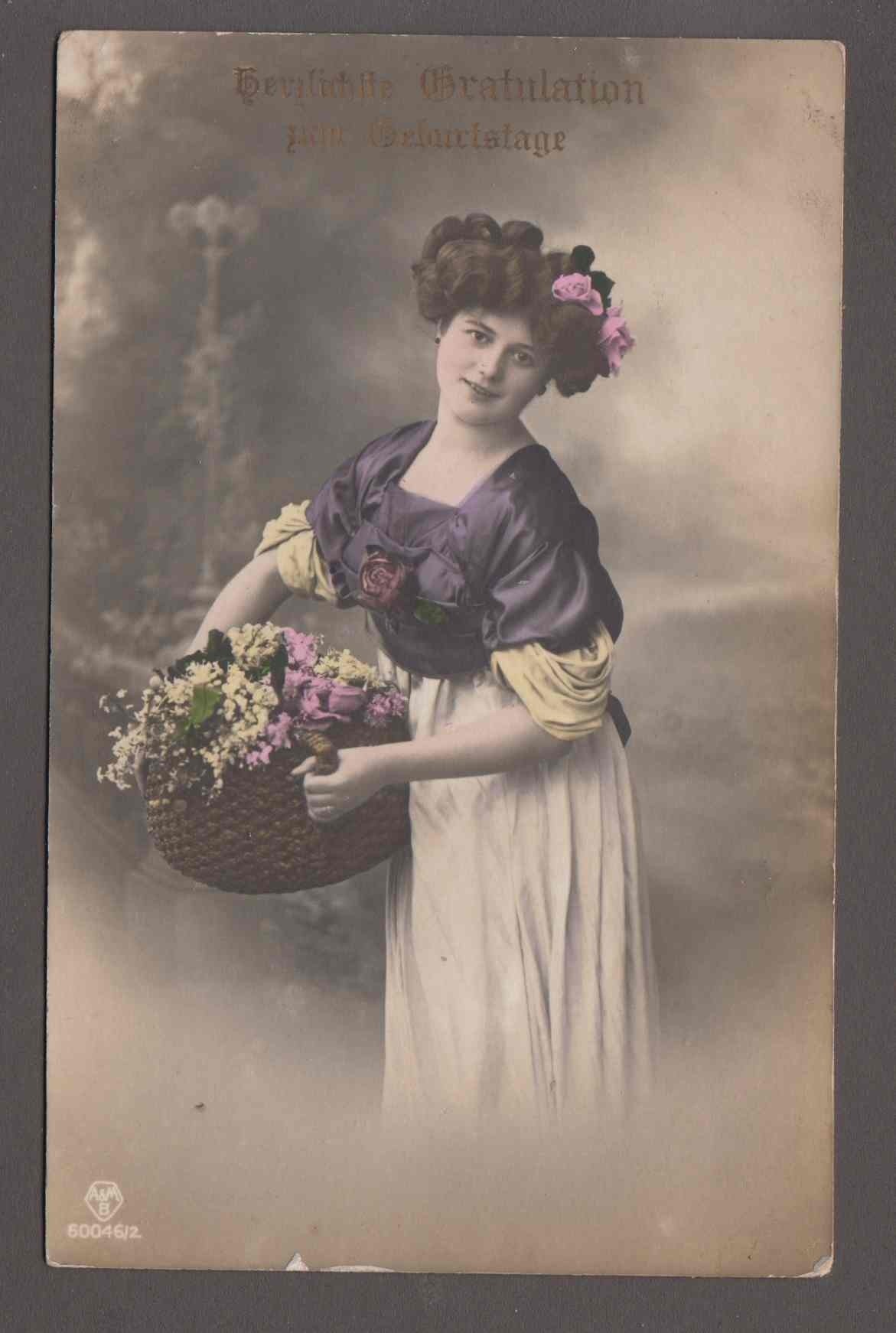 Kobieta z koszem kwiatów.   Frau mit Blumenkorb 